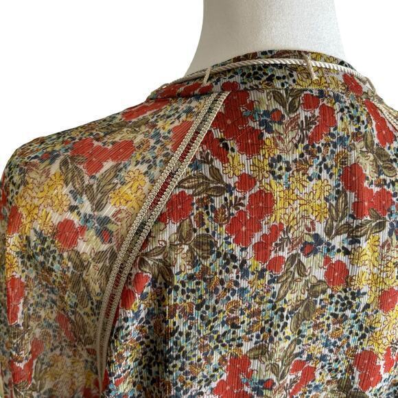 ALEXIS Floral Print Mini Ruffle Dress Tassel Multicolor Long Sleeve Size Medium - Picture 12 of 16